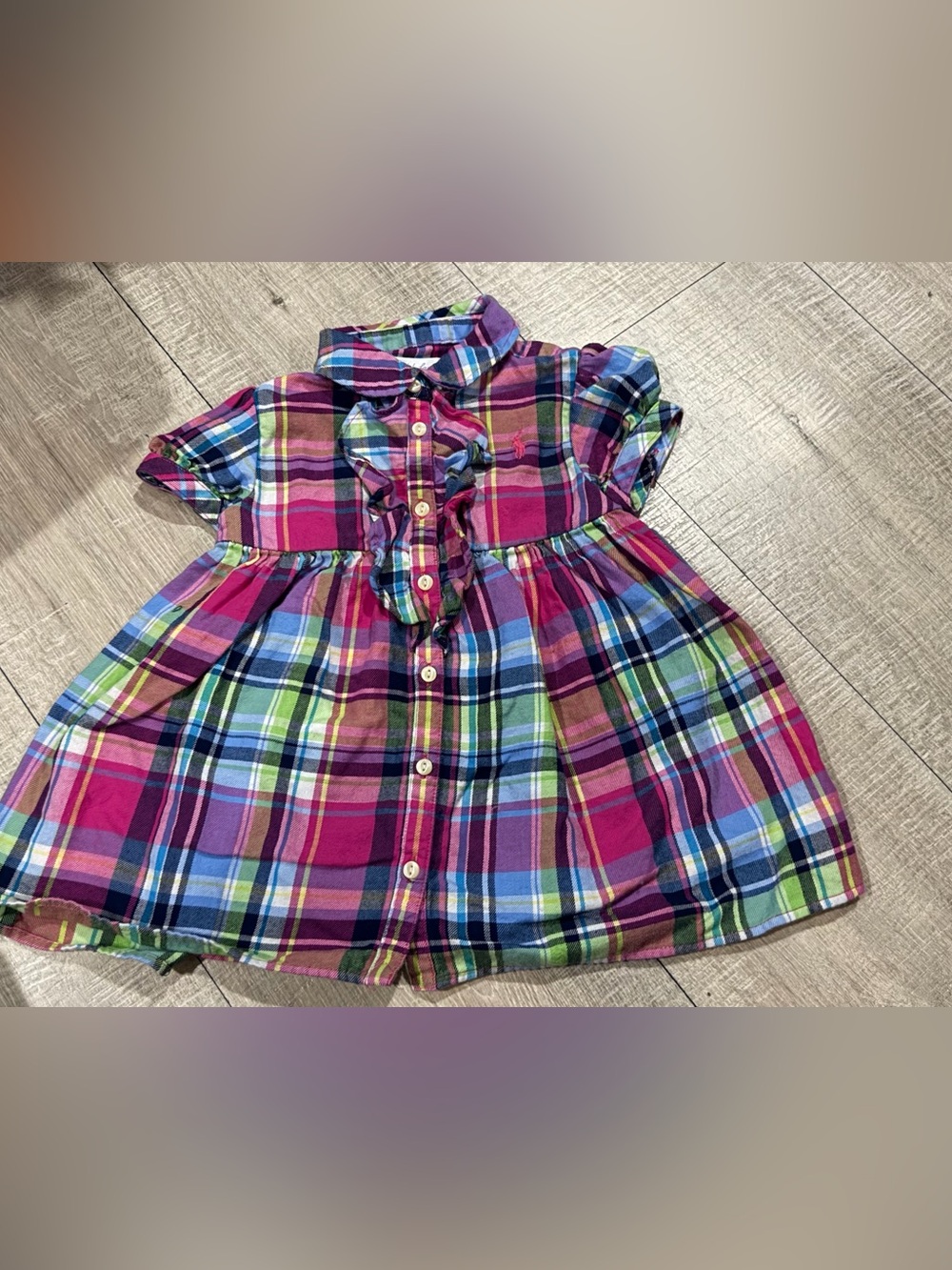 Ralph Lauren Toddler Plaid Ruffle Front Shirt Dress - Multicolor 18 Months